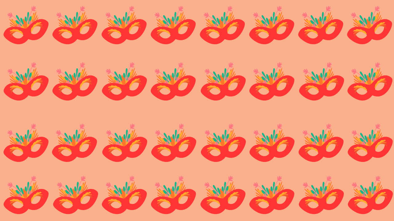 오렌지색 배경 에 반복 된 카니발 마스크 의 애니메이션