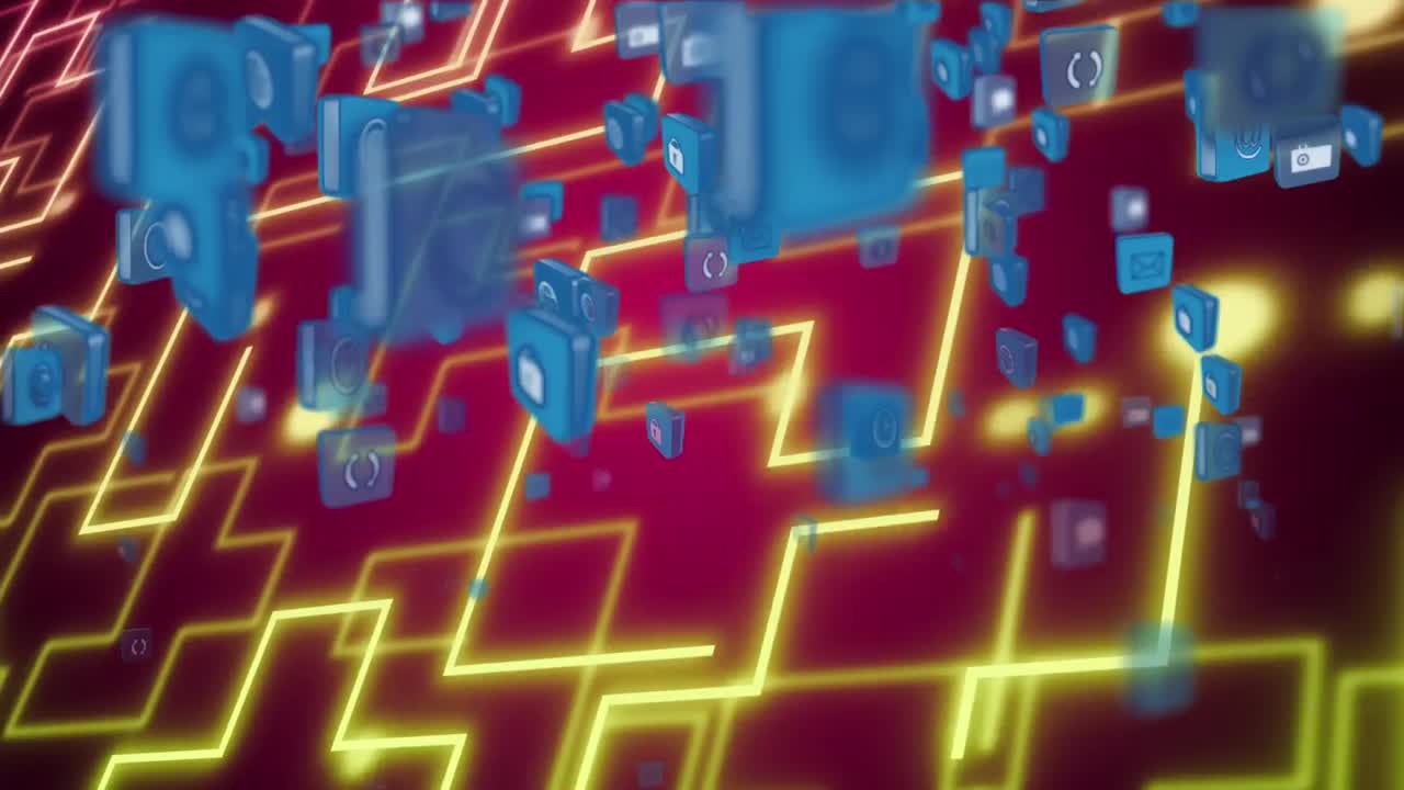 animación de iconos de medios que se mueven sobre las formas