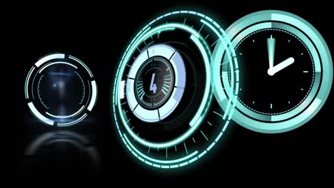 reloj y cuenta atrás sobre fondo negro