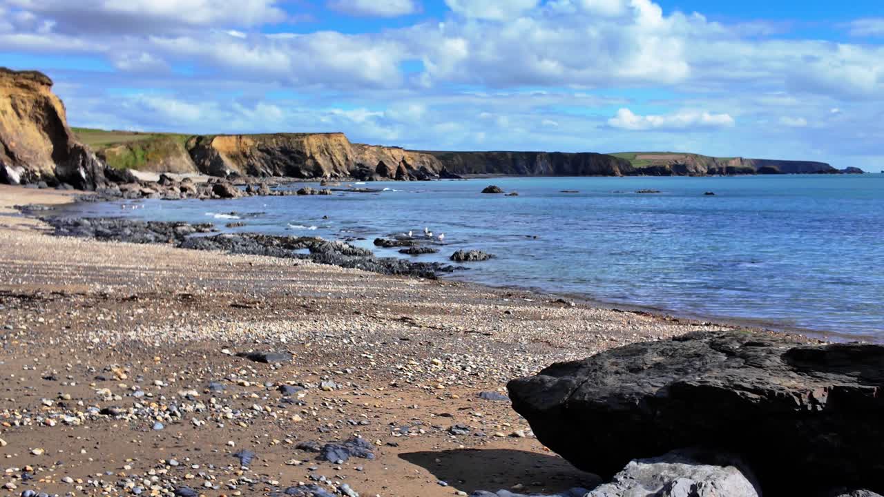 Costa irlandese, la primavera arriva sulla Copper Coast di Waterford, bassa marea a Boatstrand