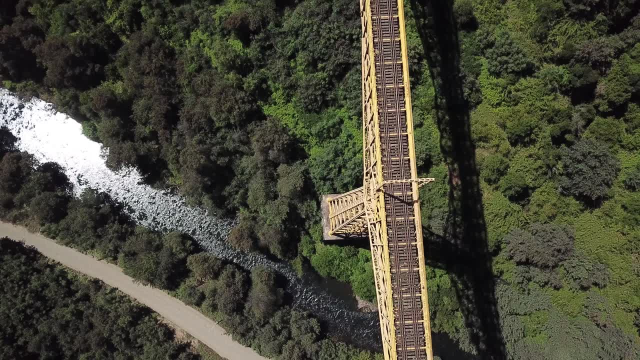 Malleco Viaduct, Chile. Cinematic Aerial View of Railway Bridge From 19th Century, Now National Monument