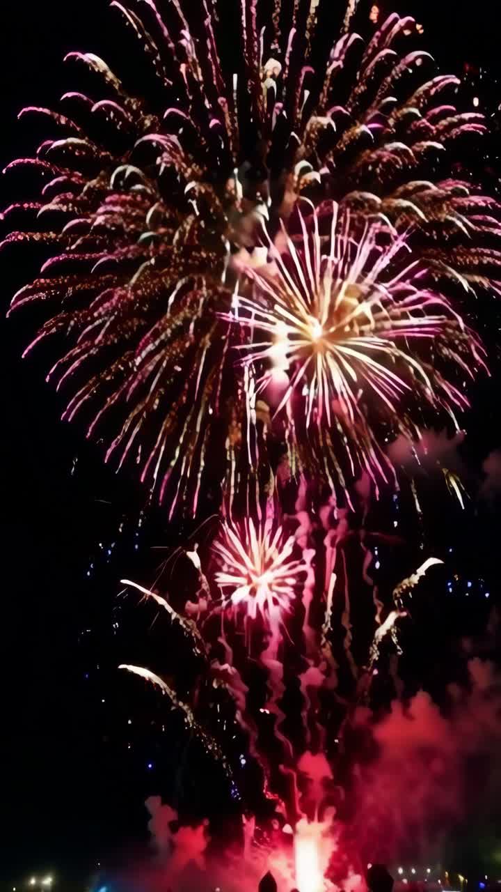 A dazzling display of vibrant fireworks lighting up the night sky in celebration of the New Year