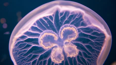close-up of a translucent glowing jellyfish