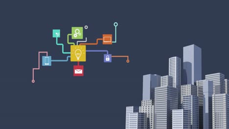 Animation-of-financial-data-processing-with-icons-over-cityscape