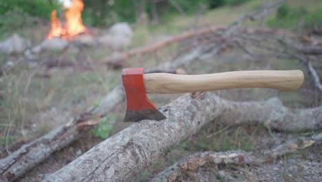 axe stuck in a log