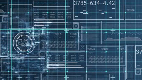 animation of loading bars and circles, graphs over abstract pattern against blue background