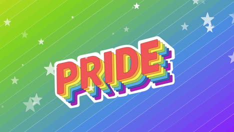 el colorido texto "orgullo" aparece contra un fondo de gradiente de arco iris