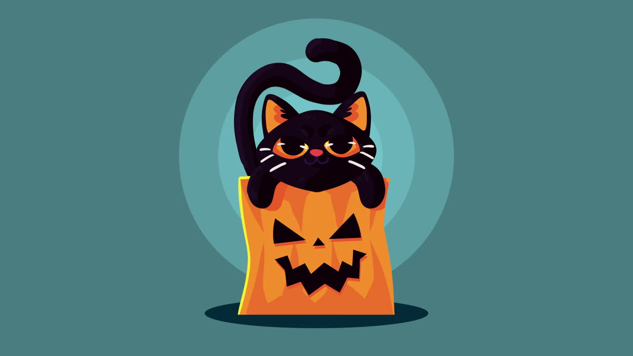 happy halloween animation with cat