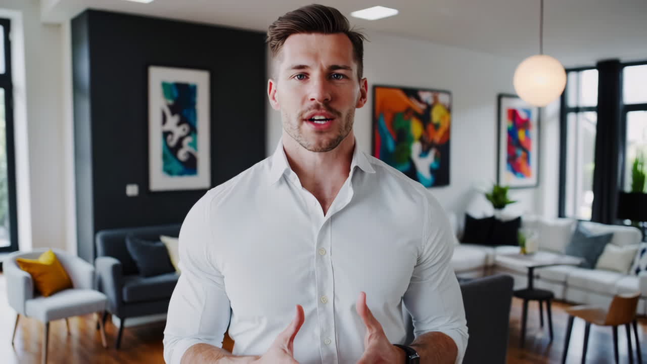 Business Man Presenting in a Modern Home Office