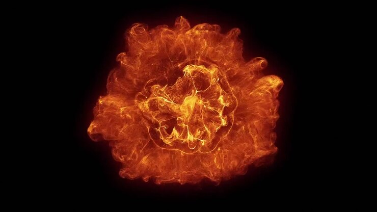 Explosive Fireball Expanding and Dissipating Against Black Background