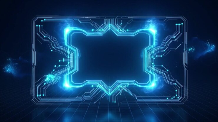 Animazione di una cornice di circuito digitale blu luminoso