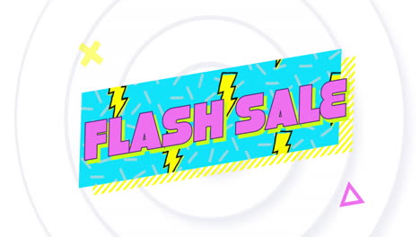 flash sale animation on vibrant blue geometric background with lightning bolts