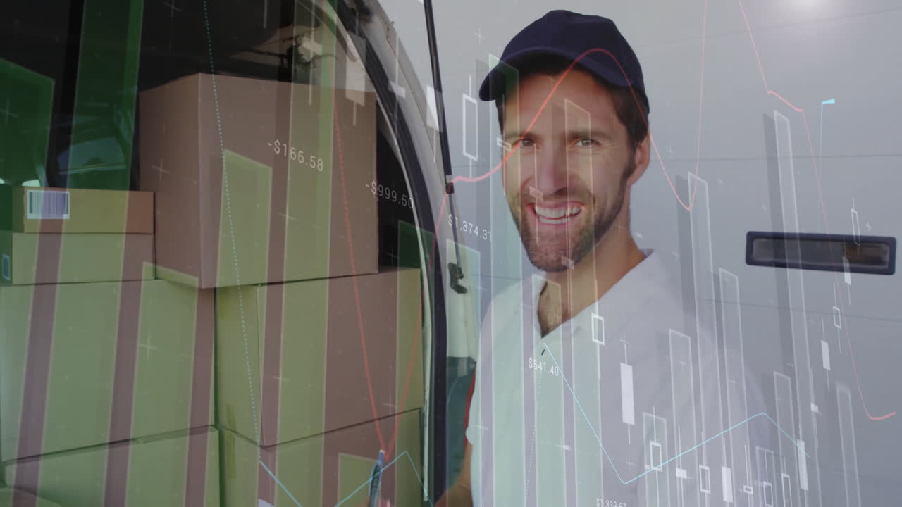 animación del procesamiento de datos financieros y mensajero caucásico