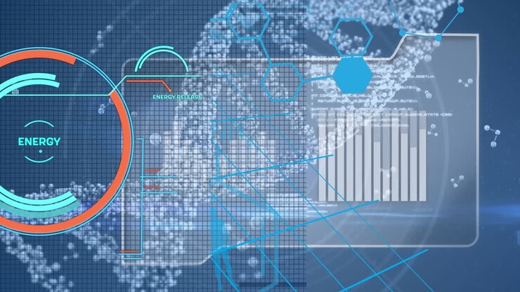 Animation of scope scanning over data processing and dna strand