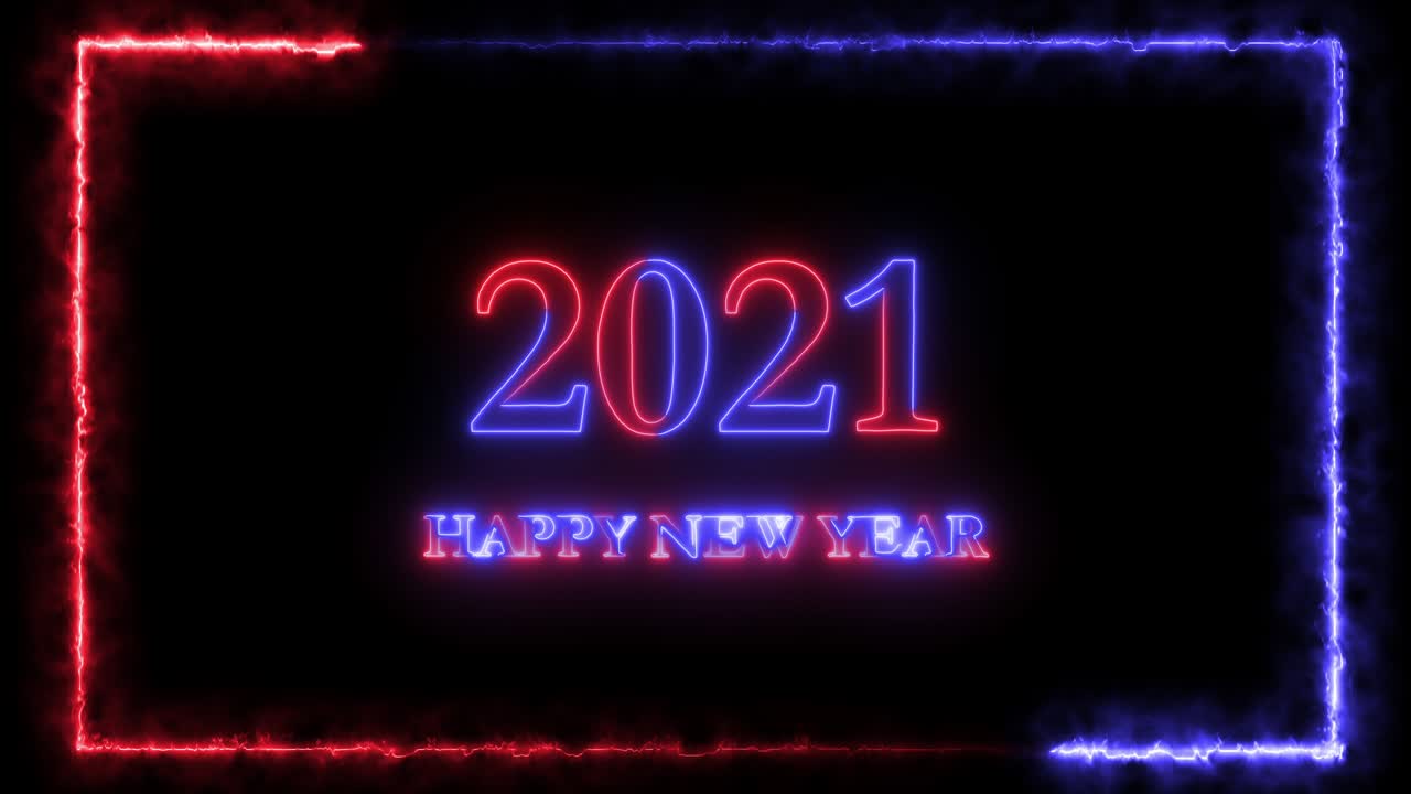 feliz año nuevo 2021 línea de fuego roja y azul animación en bucle
