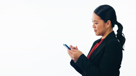 Business-woman,-phone-and-typing-in-studio