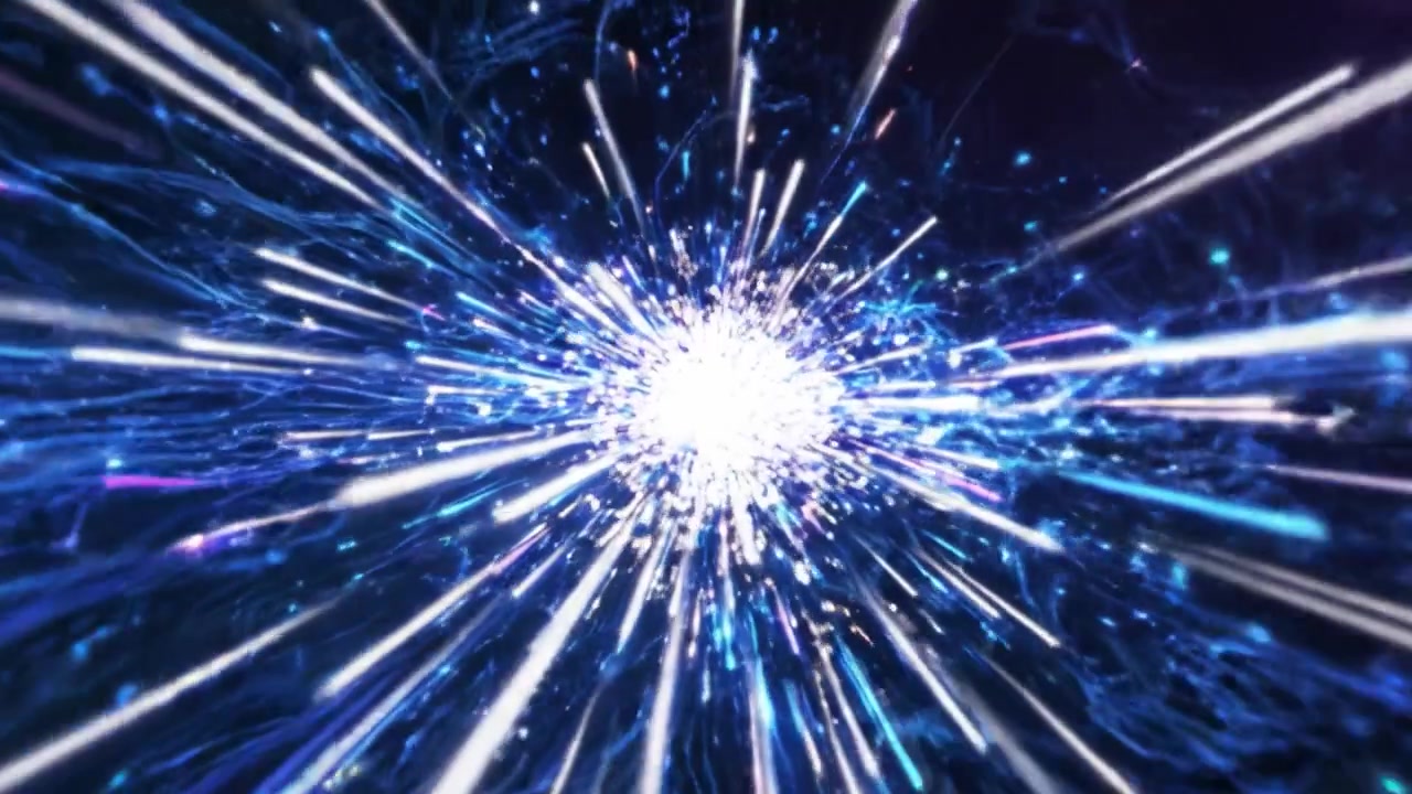 Dynamic Energy Burst: A Visual Journey Through Colorful Light Trails and Radiant Particles in a Deep Space Environment Representing Motion and Innovation