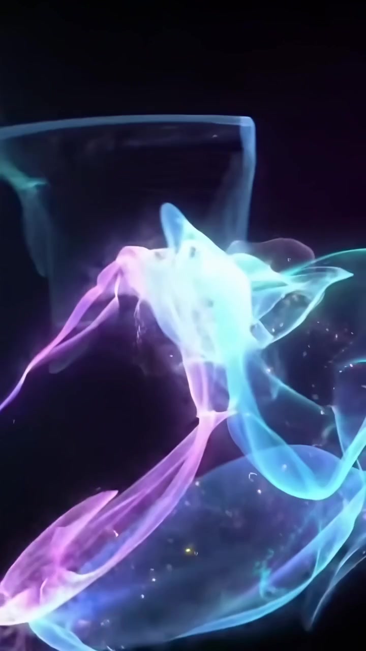 Scie di fumo neon luminose astratte su sfondo nero