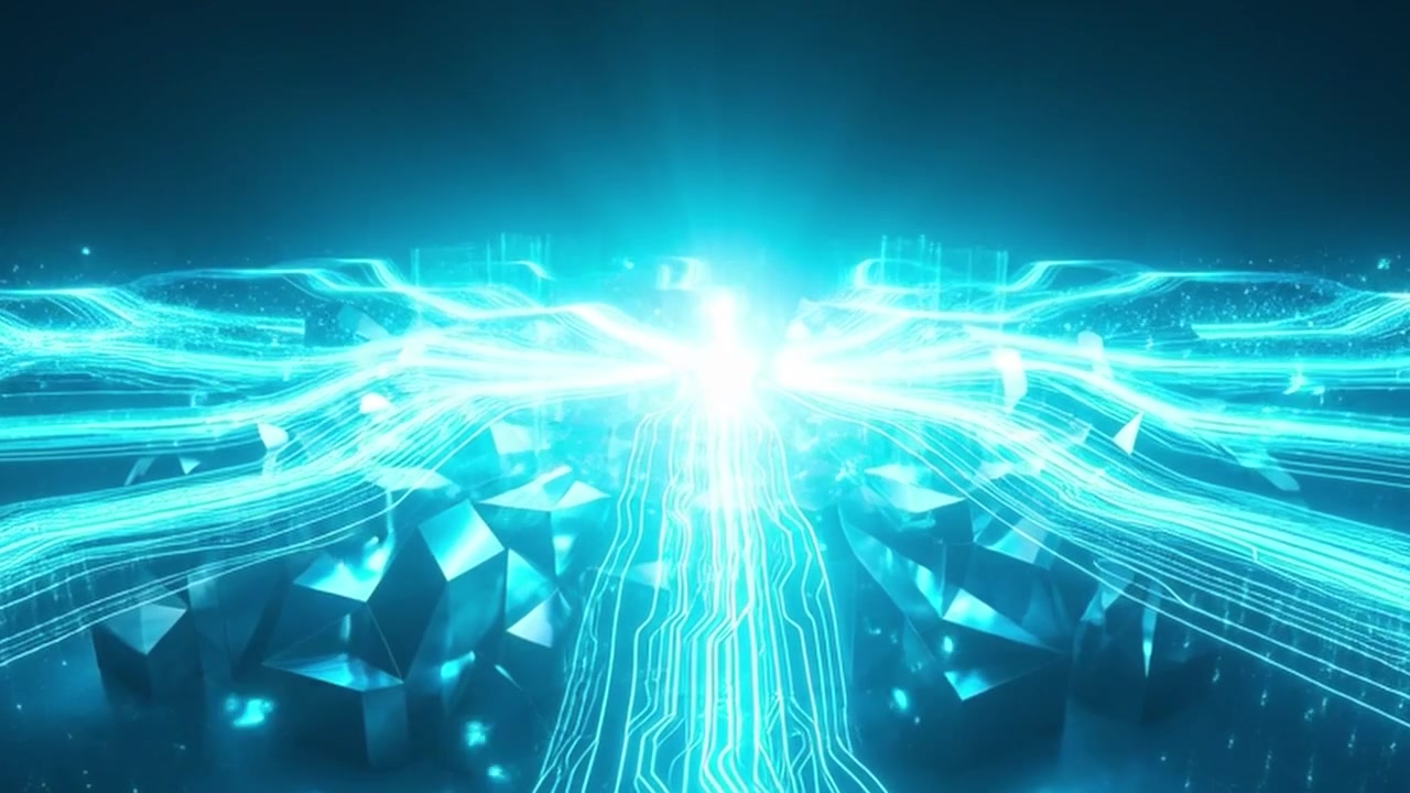 Abstract Digital Network Flow with Glowing Circuitry and Geometric Structures