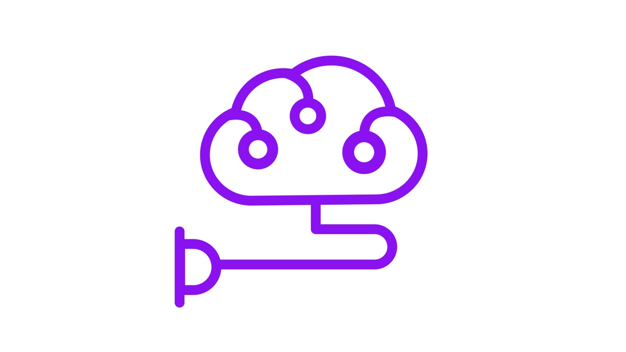 Animated Purple Cloud Icon with Power Plug for Data Connection