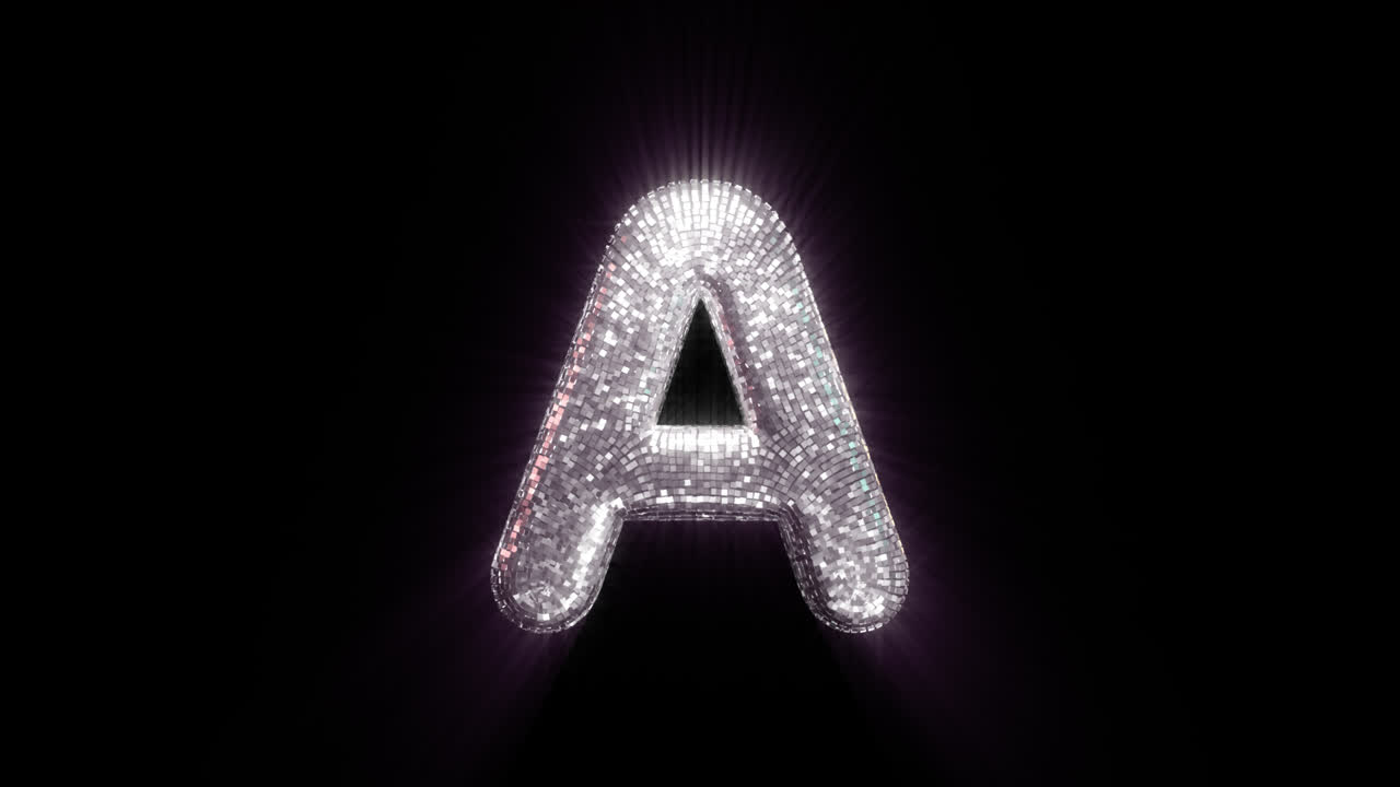 Shining Disco Ball Letter A on Black Background