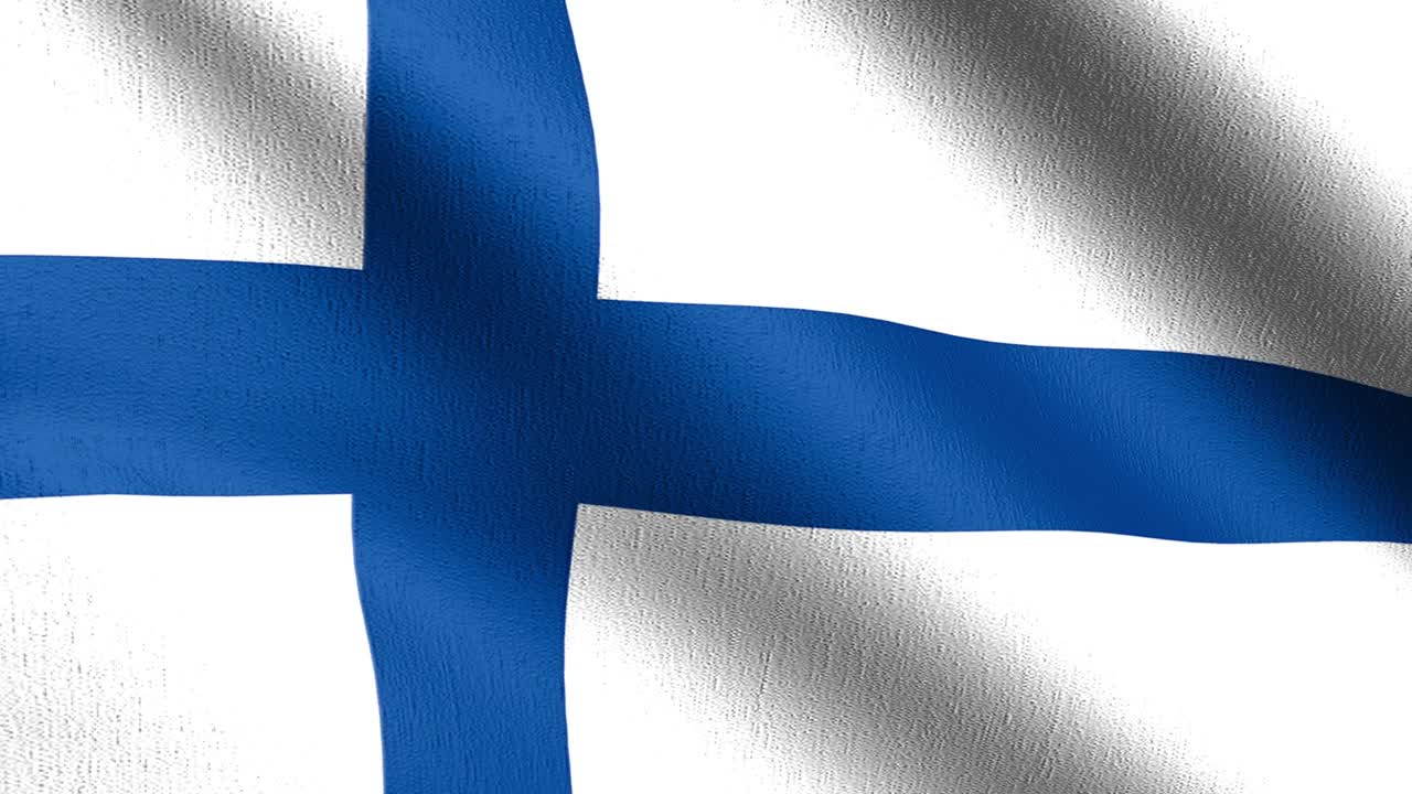 bucle sin costura 4k vdo. bandera nacional de finlandia soplando en el viento aislado. diseño abstracto patriótico oficial. ilustración de renderización 3d del símbolo del signo ondulante.