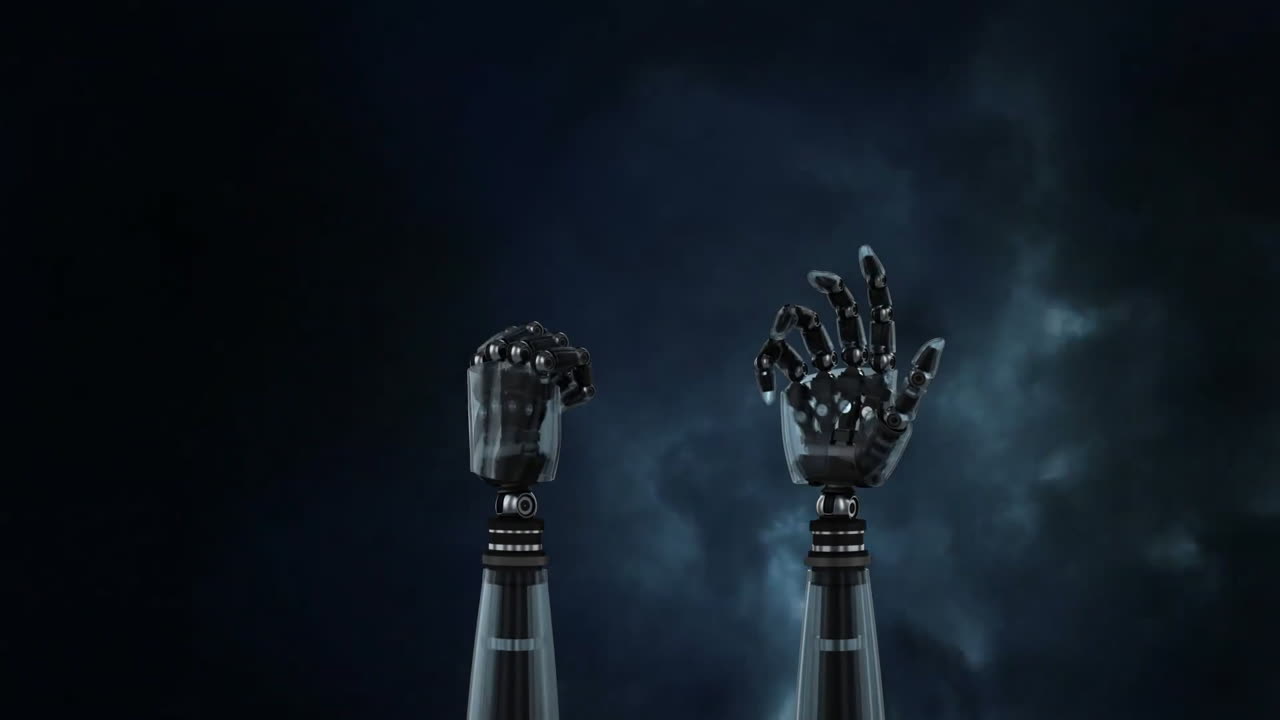 Robot hands and lightning