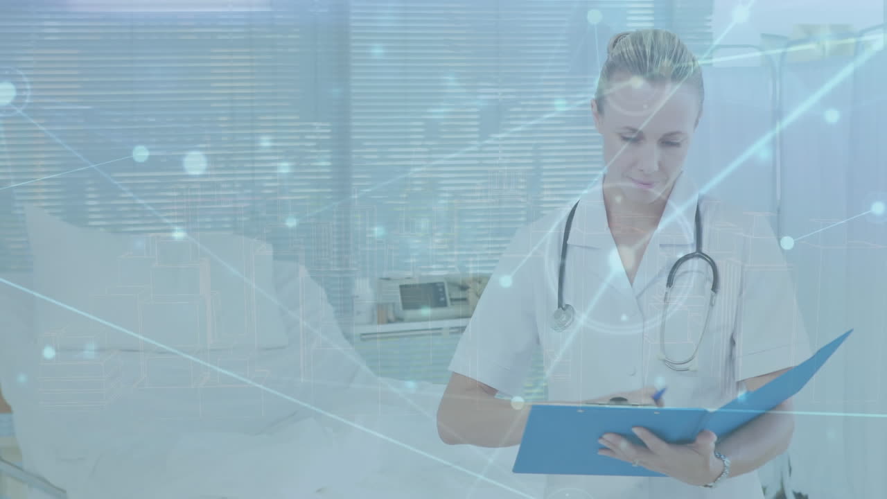 animación de la red de conexiones a través de la mujer médico