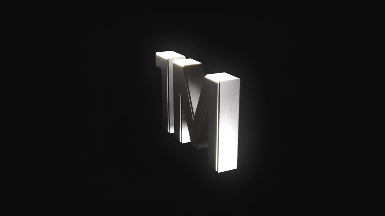 3D Metallic Trademark Symbol Rotating on Black Background