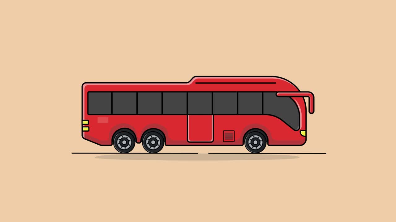 Animated Red Bus Driving Across a Plain Background