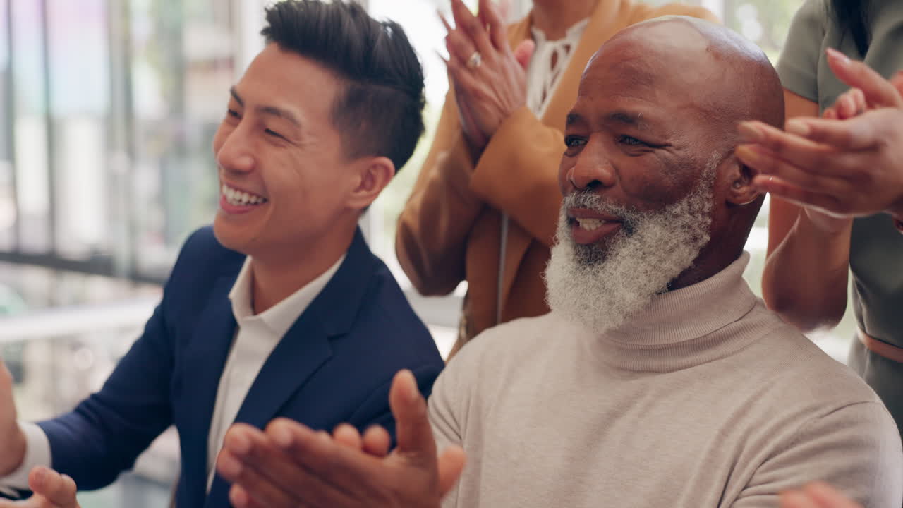 Business people, team and applause