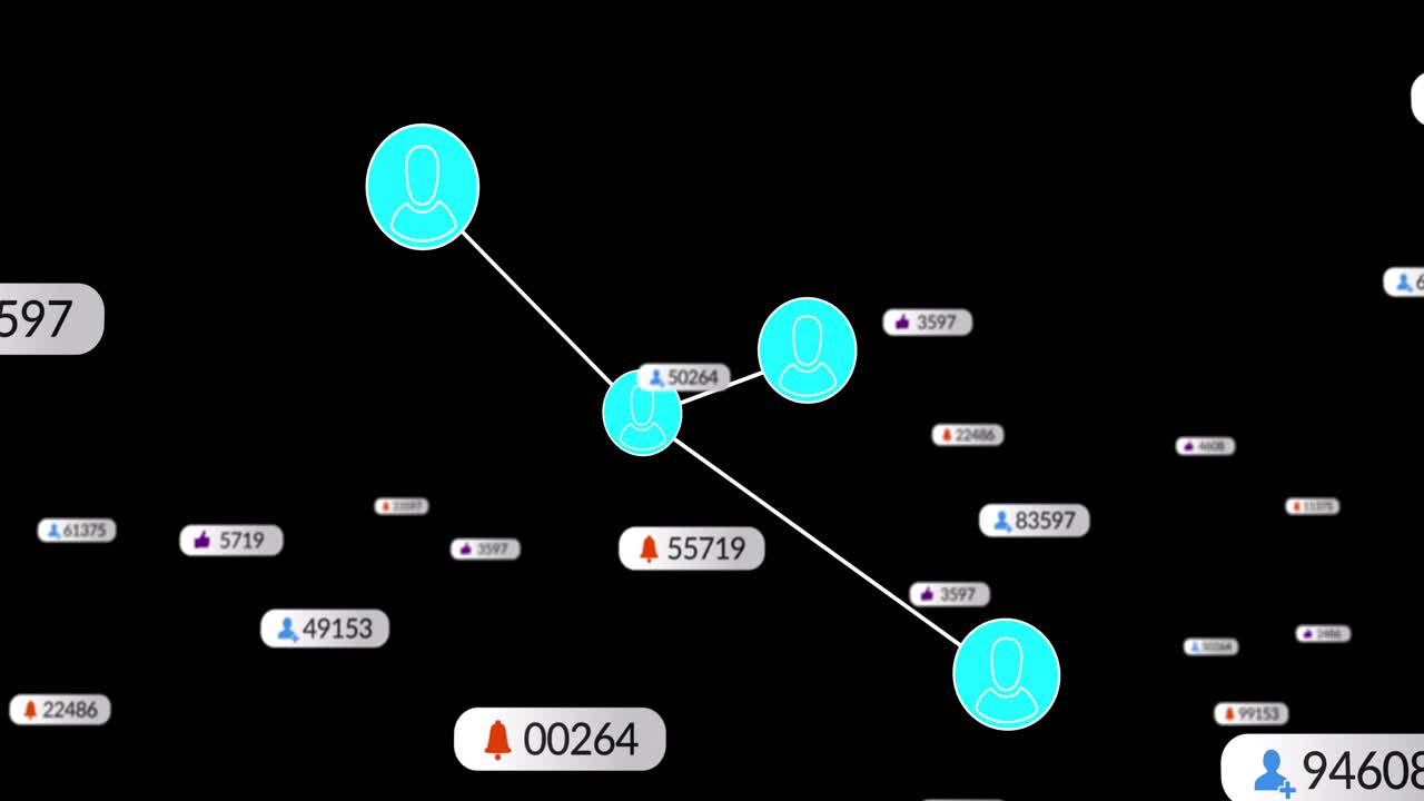 Single turquoise node appearing, nodes merging into triangle while tags aligning, showing activity