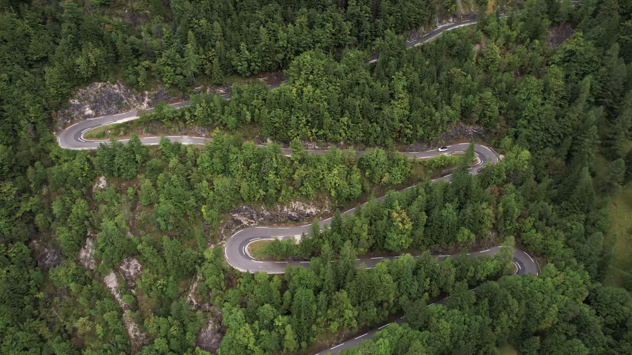 Aerial Drone View of Winding Vršič Pass Road in the Julian Alps, Slovenia