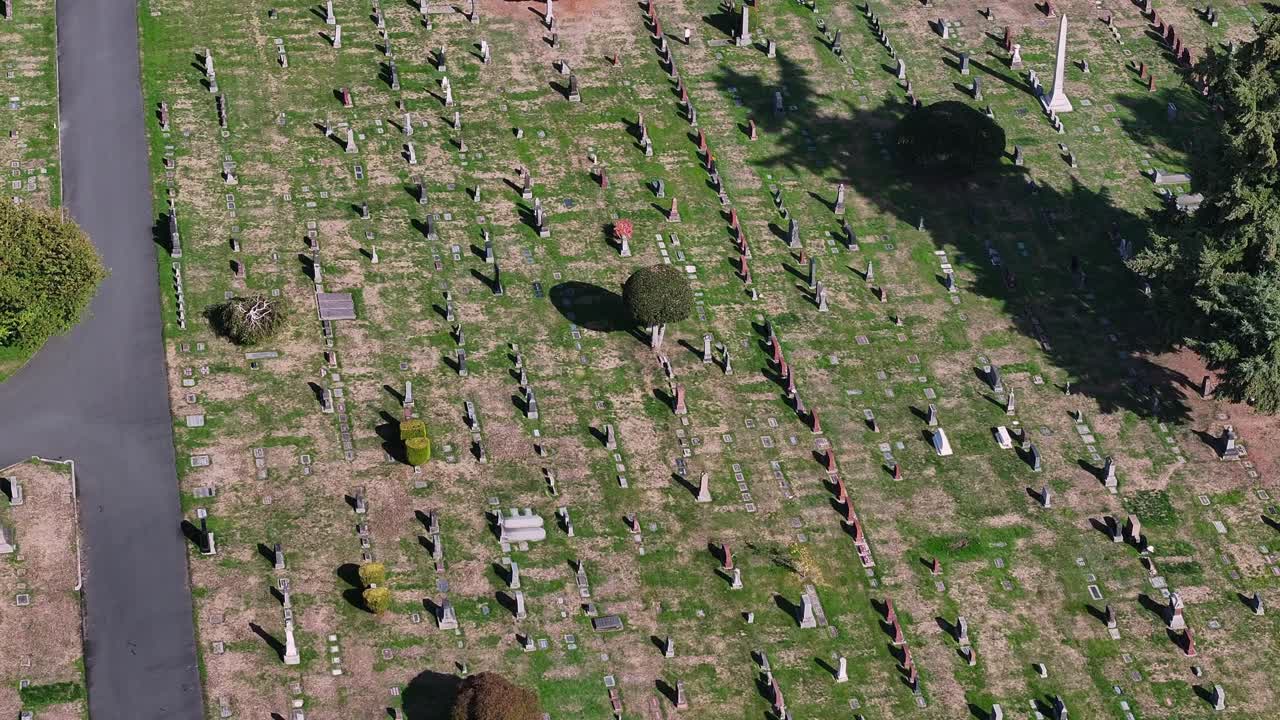 Above View Of Lake View Cemetery Near Volunteer Park In Seattle, Washington, United States. Aerial Drone Shot