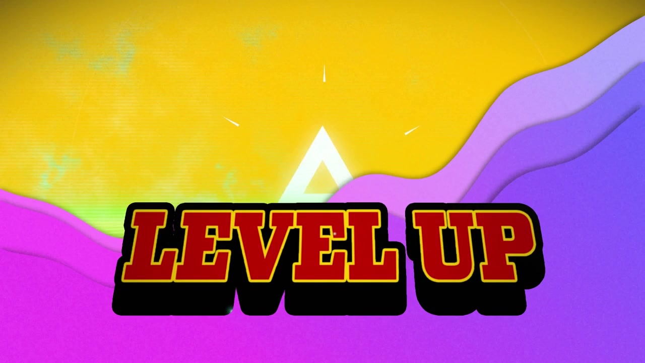 Animation of level up text over shapes