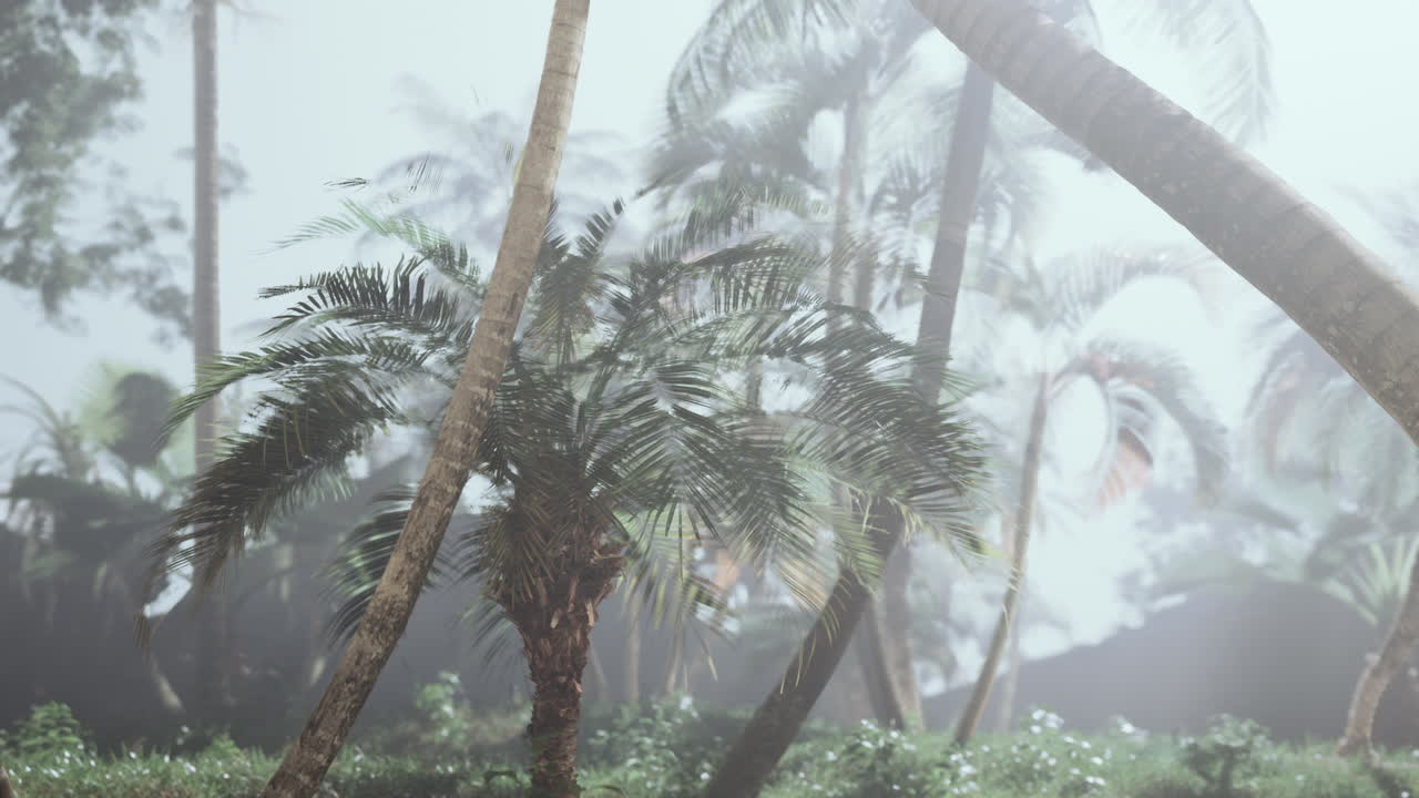 Foresta tropicale nebbiosa con palme