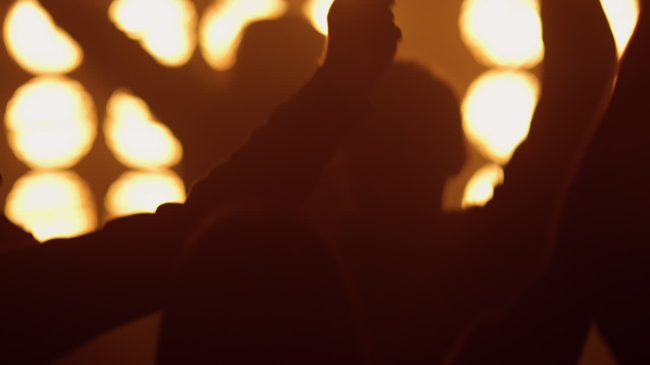 fanáticos disfrutando de un concierto de música en un club nocturno. auditorio emocionado levantando las manos