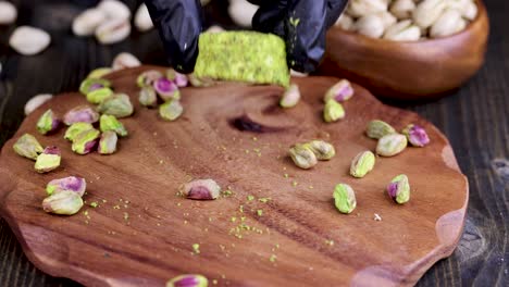 spinning on the boards fresh turkish delight from a wooden board