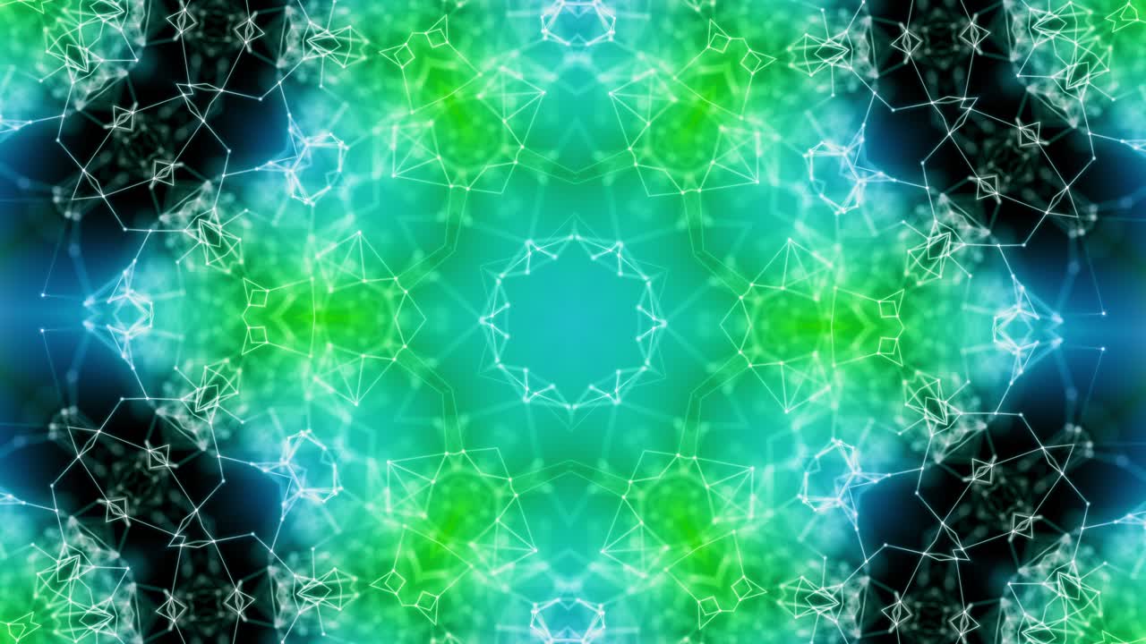 el caleidoscopio de neón verde de bucle vj. animación sin costuras.
