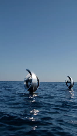 abstract metal sculptures floating on water