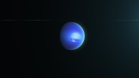 blue neptune planet rotating in the dark with ring and sun revealed