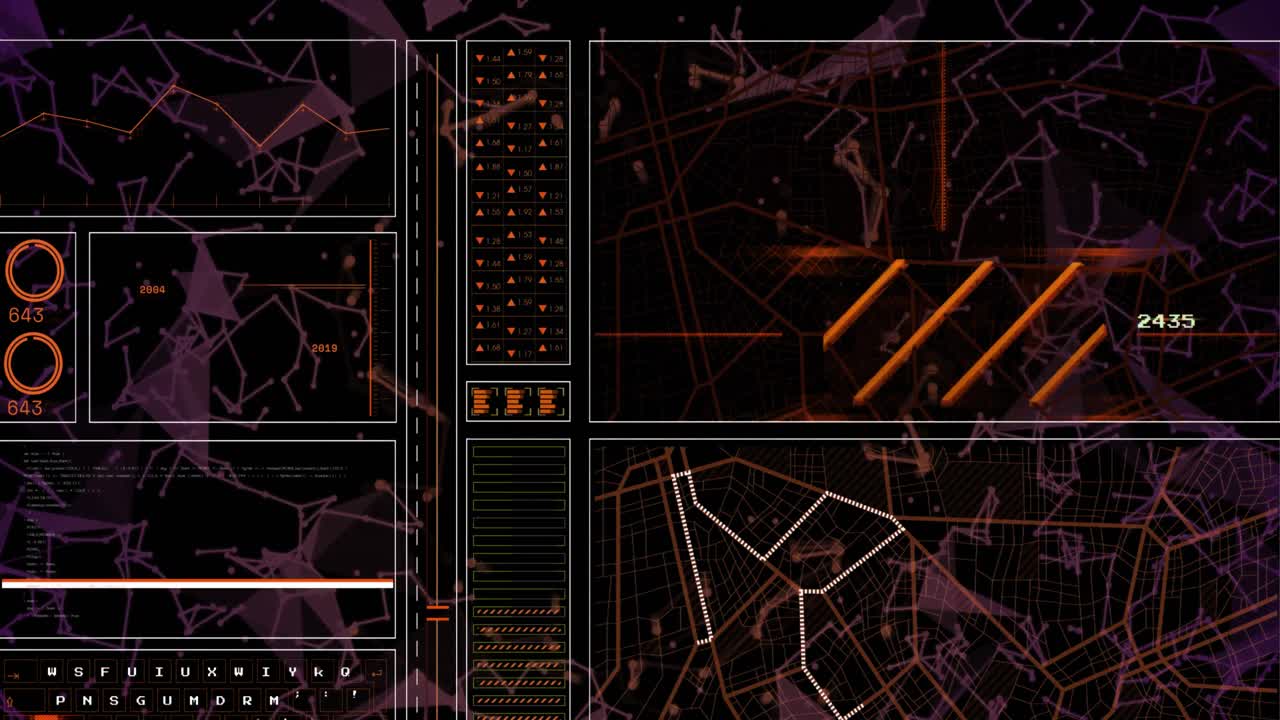 animazione dell'elaborazione dei dati su una rete di connessioni su sfondo nero