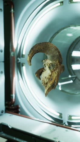 a ram skull floating in a sci-fi room