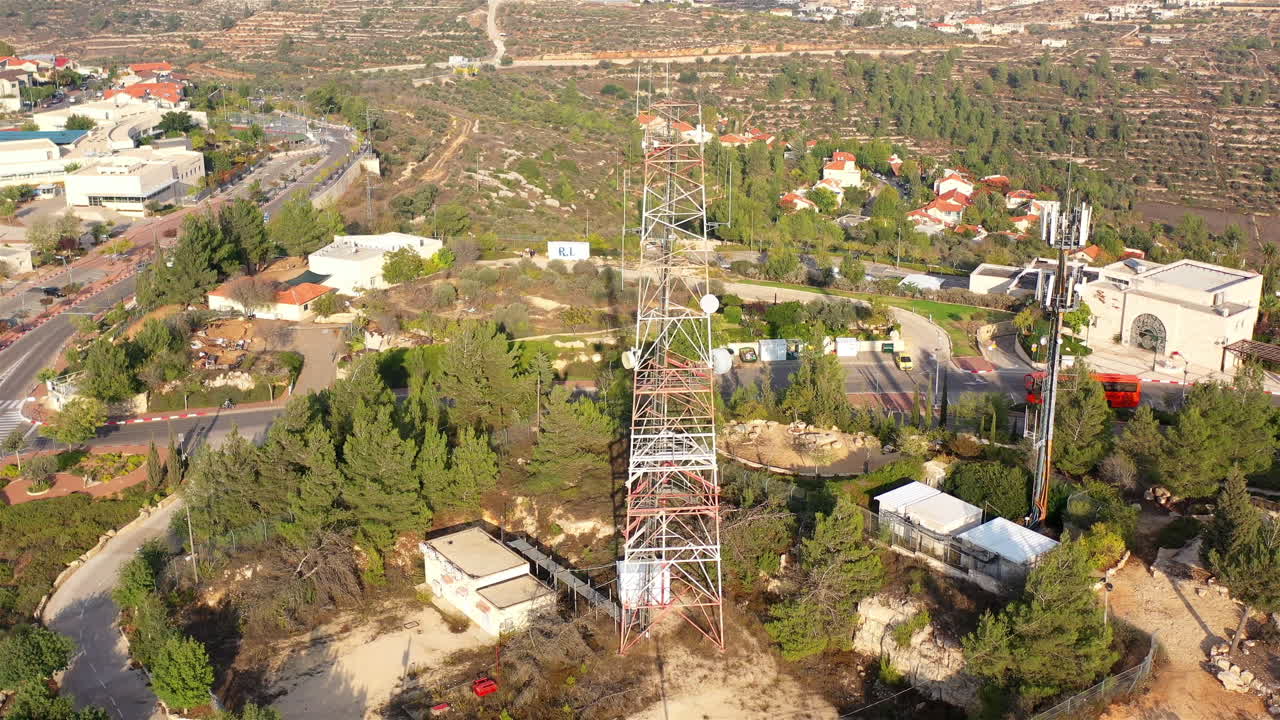 Aerial footage Close to Radio and cellular Antenna