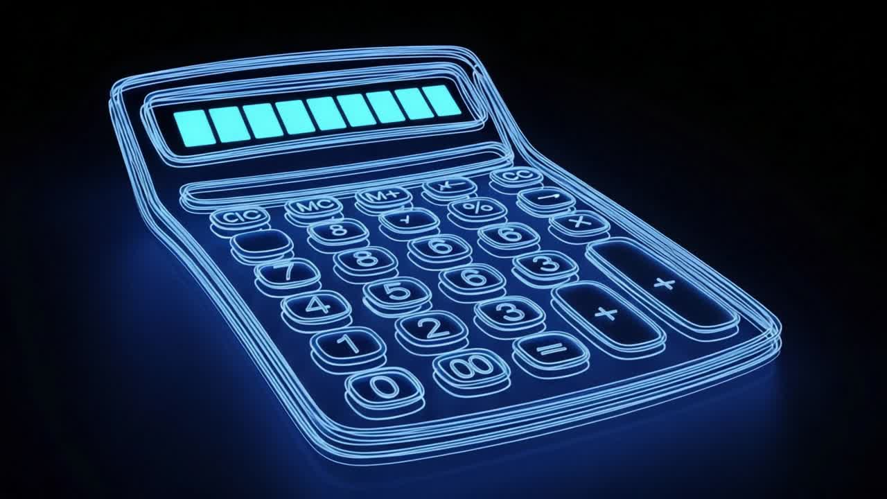 Illuminated Calculator: A Futuristic Representation of Mathematical Precision and Electronic Functionality in a Glow Effect