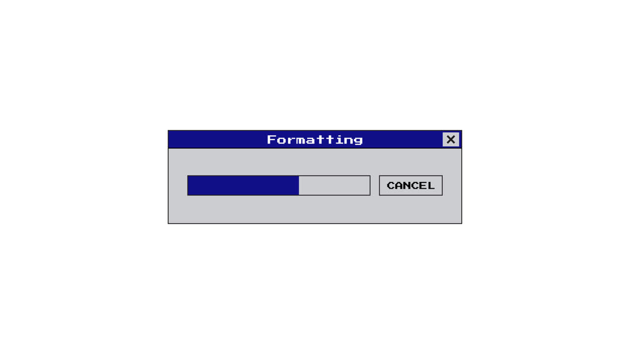 Retro Computer Formatting Progress Bar Animation Completing