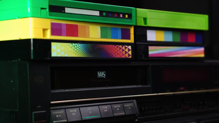Family Vacation VHS Video Cassette Tape Ejecting From VCR, Close Up
