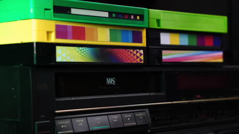 family vacation vhs video cassette tape ejecting from vcr, close up