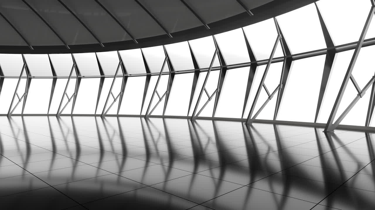 rotación de bucle en la habitación redonda oscura, renderización en 3d.