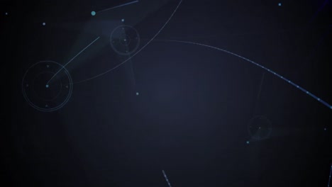 Animation-of-network-of-connections-and-data-processing-on-black-background